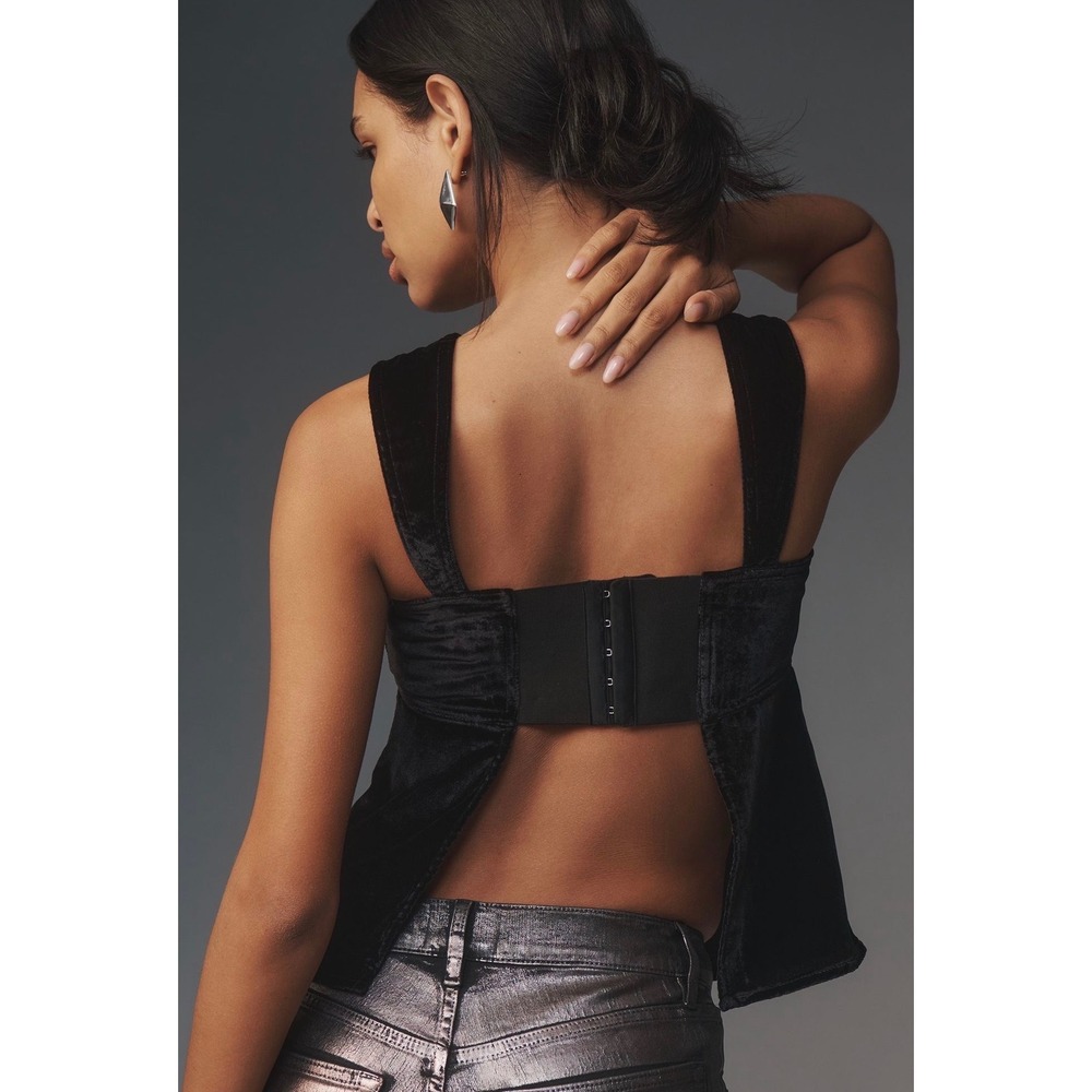 Anthropologie Pilcro Velvet Flyaway Top in Black Size XXS